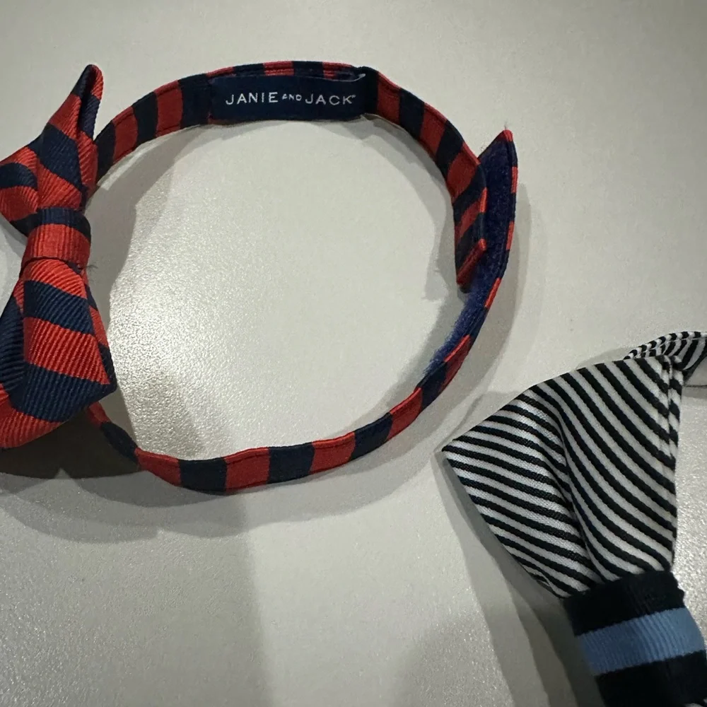 Janie and Jack Infant Bow Ties 1 Blue & Red and 2 Blue & White Like New!